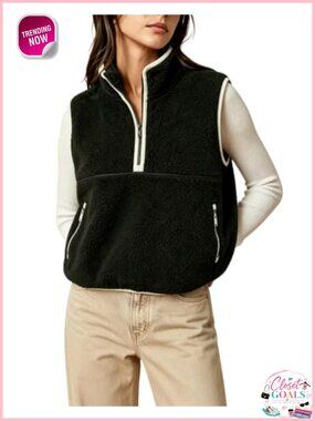 Fuzzy Fleece Vest Half Zip Sleeveless Sherpa Jacket with Pockets